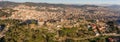 Barcelona, Spain - Feb 24, 2020: Pano aerial drone shot of Turo de la Rovira hill in morning