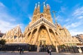 BARCELONA, SPAIN - FEBRUARY 16, 2017: Cathedral of Sagrada Familia. The famous project of Antonio Gaudi. Copy space for tex Royalty Free Stock Photo