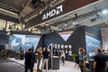 Barcelona , Spain - February 27 2023: Mobile world congress 2023 in Barcelona. Booth or stand of AMD Advanced Micro
