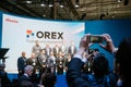 Barcelona , Spain - February 28 2023: Mobile world congress 2023 in Barcelona. Booth or stand of Orex.