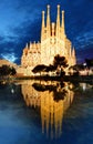 BARCELONA, SPAIN - FEBRUARY 8: Sagrada Familia at night on Febru Royalty Free Stock Photo