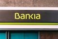 Barcelona, Spain - February 18, 2021. Sign of Bankia, a Spanish bank with headquarters in Valencia and operational headquarters in