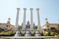 Barcelona, Spain - fountain, column and National art museum in Plaza de Espana