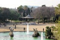 Barcelona, Spain, January 2017. Beautiful view of the city park with a fountain and a merry-go-round.