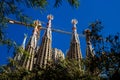 Barcelona, Spain - January 25, 2022: Construction of Sagrada Familia in Barcelona. Cranes above the church, Royalty Free Stock Photo