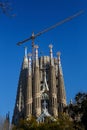 Barcelona, Spain - January 25, 2022: Construction of Sagrada Familia in Barcelona. Cranes above the church, Royalty Free Stock Photo