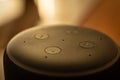 Barcelona, Spain. January 2019: Macro shot and selective focus on Amazon Echo Plus smart Home device