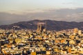 Panorama of the city of Barcelona at sunset of the day.