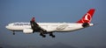 Plane Turkish Airlines airline lands on the runway in an aeroport El Prat city of Barcelona