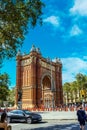 Barcelona, Spain-July 13, 2023. Arc de Triomf, Arc de Triomf, monument in Barcelona, Spain. Designed by JosÃÂ© Vilaseca