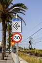 Barcelona, Spain - July 3, 2022. Road radar speed control sign
