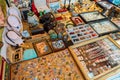 Antique objects, coins, jewels, tableware and other utensils at a flea market