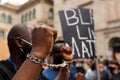 Barcelona, spain - 7 june 2020: Black lives matter crowd march demanding end of police brutality and racism against african-