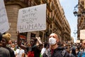 Barcelona, spain - 7 june 2020: Black lives matter crowd march demanding end of police brutality and racism against african-