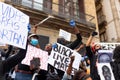 Barcelona, spain - 7 june 2020: Black lives matter crowd march demanding end of police brutality and racism against african-