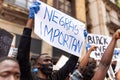 Barcelona, spain - 7 june 2020: Black lives matter crowd march demanding end of police brutality and racism against african-