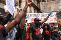 Barcelona, spain - 7 june 2020: Black lives matter crowd march demanding end of police brutality and racism against african-