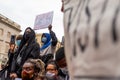 Barcelona, spain - 7 june 2020: Black lives matter crowd march demanding end of police brutality and racism against african-