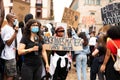 Barcelona, spain - 7 june 2020: Black lives matter crowd march demanding end of police brutality and racism against african-
