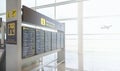 Timetable display in a european airport showing flights departures information.