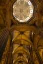 Barcelona, Spain, June 22, 2019: Interior of the Cathedral of Saint Eulalia in Barcelona - a fragment of the decorative vault