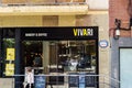 Barcelona, Spain - June 27, 2021. Logo and facade of Vivari, a chain of Spanish cafeterias and bakeries