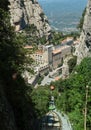 Montserrat cable car funicular with a view of Montserrat monas