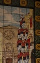 BARCELONA, SPAIN JUNE 22, 2019: A picture of a mosaic showing people taking part in acrobatic competitions in setting up a tower