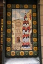 BARCELONA, SPAIN JUNE 22, 2019: A picture of a mosaic showing people taking part in acrobatic competitions in setting up a tower