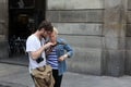 BARCELONA SPAIN - JUNE 9:: Tourist looks in a map June 9, 2012 i Royalty Free Stock Photo