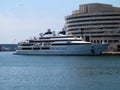 11.07.2016, Barcelona, Spain: Luxury large super yacht in port Royalty Free Stock Photo