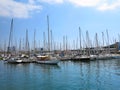 11.07.2016, Barcelona, Spain: Luxury sail yachts in sea port Royalty Free Stock Photo