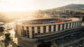 BARCELONA,SPAIN-March 11: Aerial view of empty iconic football stadium Capm Nou.Stadium of footbal club Barcelona at sunset, in