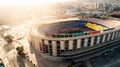 BARCELONA,SPAIN-March 11: Aerial view of empty stadium Camp Nou. Home stadium of FC Barcelona at sunset, in Barcelona,Catalonia,