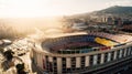 BARCELONA,SPAIN-March 11: Aerial view of empty stadium Camp Nou. Home stadium of FC Barcelona at sunset, in Barcelona,Catalonia,