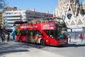 Barcelona, Spain - March 30, 2016: Barcelona city tour bus on street. Sightseeing and travelling. Transport for trip Royalty Free Stock Photo