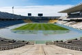 BARCELONA, SPAIN - March 18, 2018: The empty Estadi Olimpic Lluis Companys (Barcelona Olympic Stadium) in Barcelona, Spain.