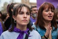 Barcelona, Spain - March 08, 2020: International Women`s day demonstration, center of Barcelona