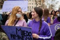 Barcelona, Spain - March 08, 2020: International Women`s day demonstration, center of Barcelona