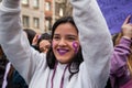 Barcelona, Spain - March 08, 2020: International Women`s day demonstration, center of Barcelona