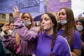 Barcelona, Spain - March 08, 2020: International Women`s day demonstration, center of Barcelona