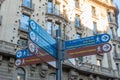 BARCELONA, SPAIN - March 14, 2019: Landmarks sign with directions on the street in Barcelona city