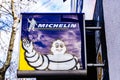 Barcelona, Spain - March 9, 2022. Logo of Michelin, a French company specialized in tire manufacturing founded by brothers Ãâ° Royalty Free Stock Photo