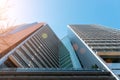 Modern office building with facade of glass on sky background Royalty Free Stock Photo