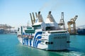 Barcelona, Spain - March 30, 2016: passenger ship GNV Rhapsody Genova in sea port. Cruise destination trip on ship Royalty Free Stock Photo