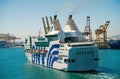 Barcelona, Spain - March 30, 2016: passenger ship GNV Rhapsody Genova in sea port. Cruise destination trip on ship Royalty Free Stock Photo