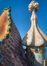 Roof ornaments and chimney of the famous house Casa BatllÃÂ³ by architect Antoni GaudÃÂ­.