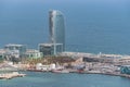 Barcelona, Spain -March 12, 2019: View of Barceloneta Beach and W Hotel in Barcelona, Spain Royalty Free Stock Photo