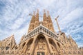 Barcelona, Spain -March 14, 2019: View of the Sagrada Familia, a large Roman Catholic church in Barcelona, Spain. Designed by