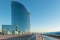 Barcelona, Spain -March 17, 2019: View of W hotel known as the Hotel Vela Sail Hotel at the port of Barcelona city. Spain Royalty Free Stock Photo